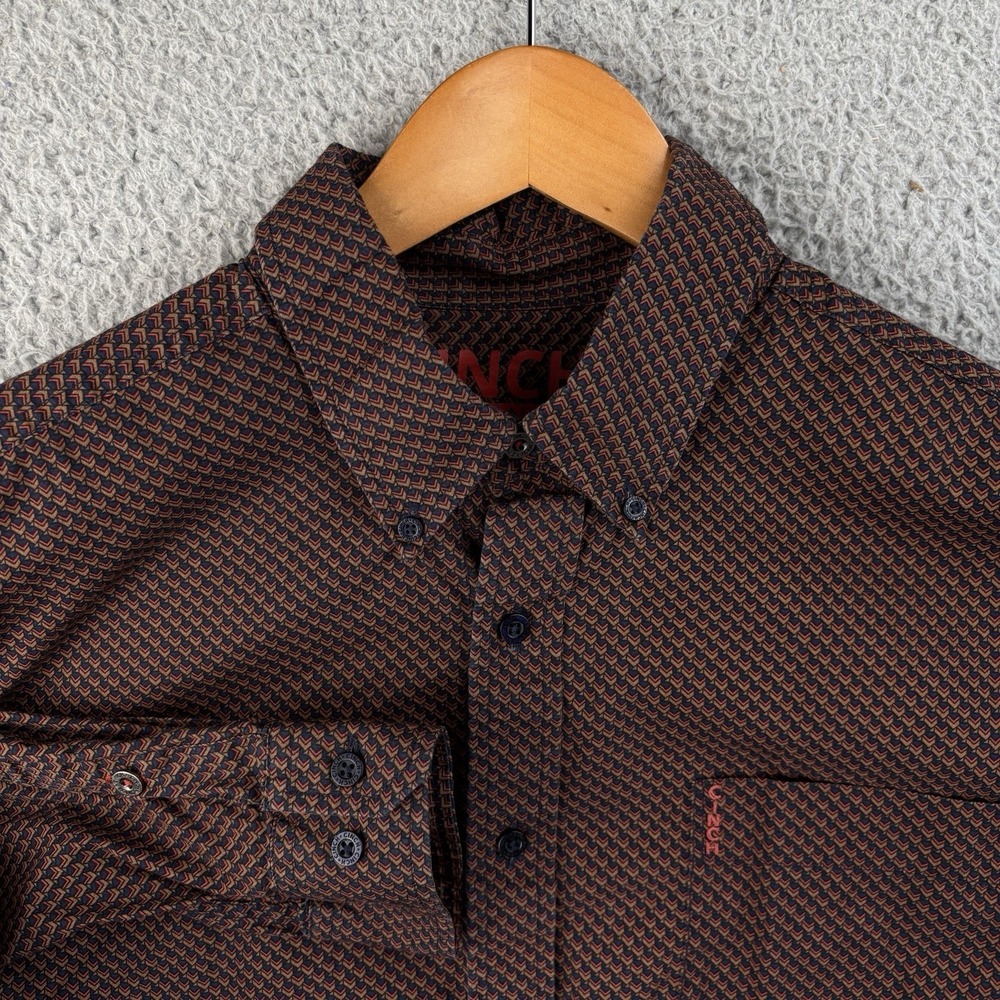 Cinch Geometric Print Modern Fit Button Down Western Shirt Mens Medium Cotton